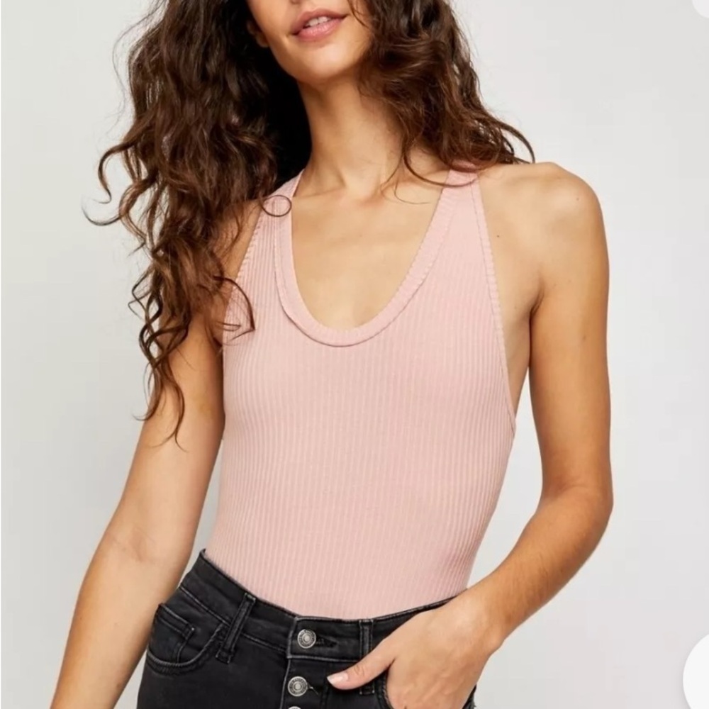 #426 Free People Pink Ribbed Sleeveless Bodysuit